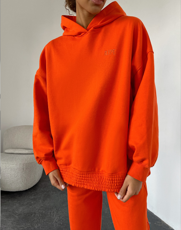 ХУДИ УТЕПЛЕННЫЙ ОВЕРСАЙЗ УДЛИНЕННЫЙ, ОРАНЖЕВЫЙ - Фото 1